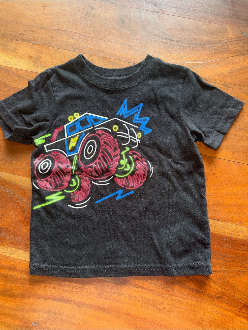 Garanimals Black Tee with Neon Monster Truck Graphic